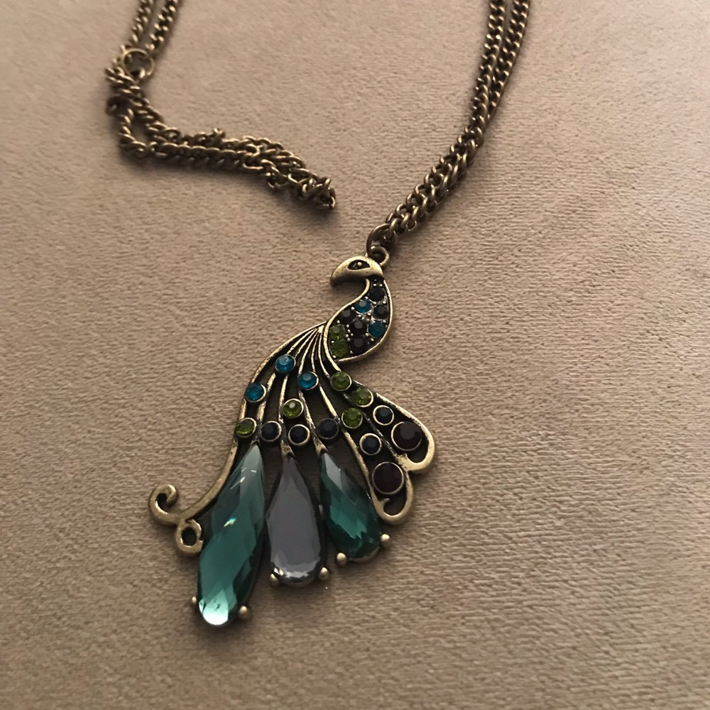 đLong Vintage crystal peacock vintage necklace - Picture 3 of 8